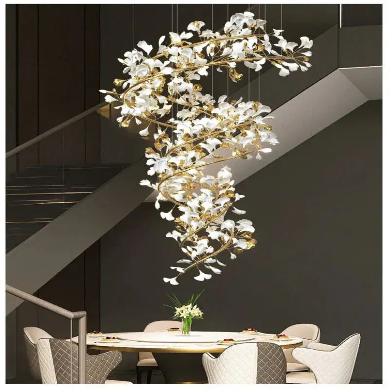 Gliss Luxury Ceramic Ginkgo Cascading Branch Chandelier Lighting