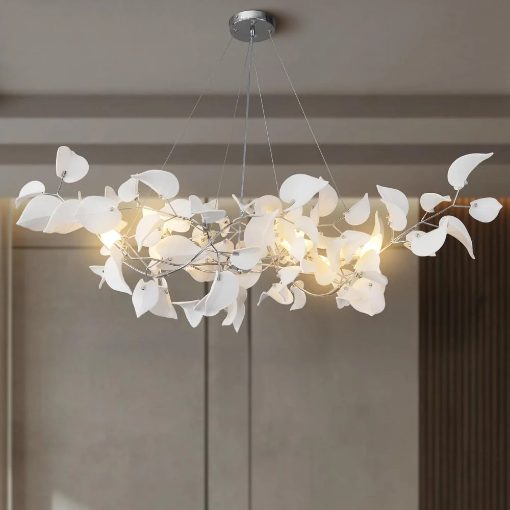 Gold Ceramic Leaf Chandelier with 6 Adjustable Lights, 31.5 inch Diameter