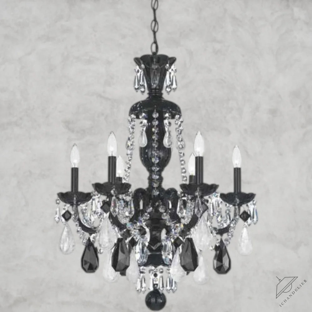 Jet Black Hamilton Rock Crystal 6-Light Chandelier 22"