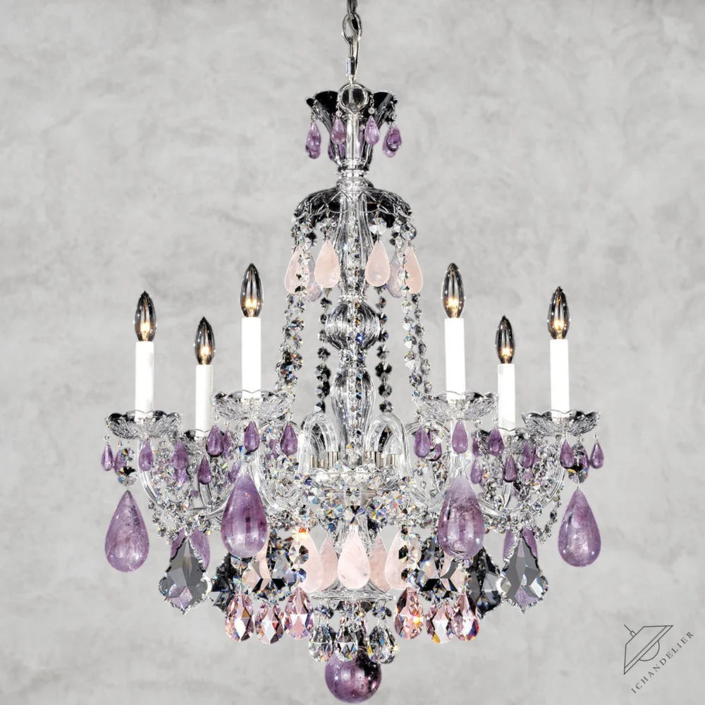 Silver/Amethyst/Rose Hamilton Rock Crystal 7-Light Chandelier 24"