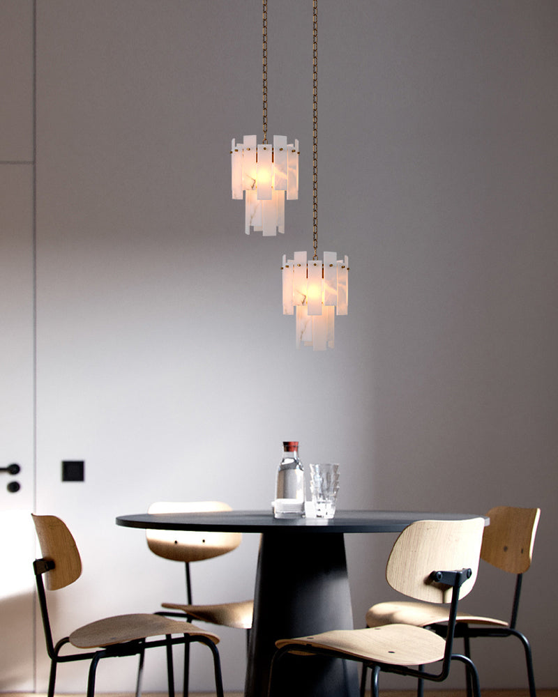 Tired Alabaster marble Cluster Chandelier 13 inch with adjustable chain