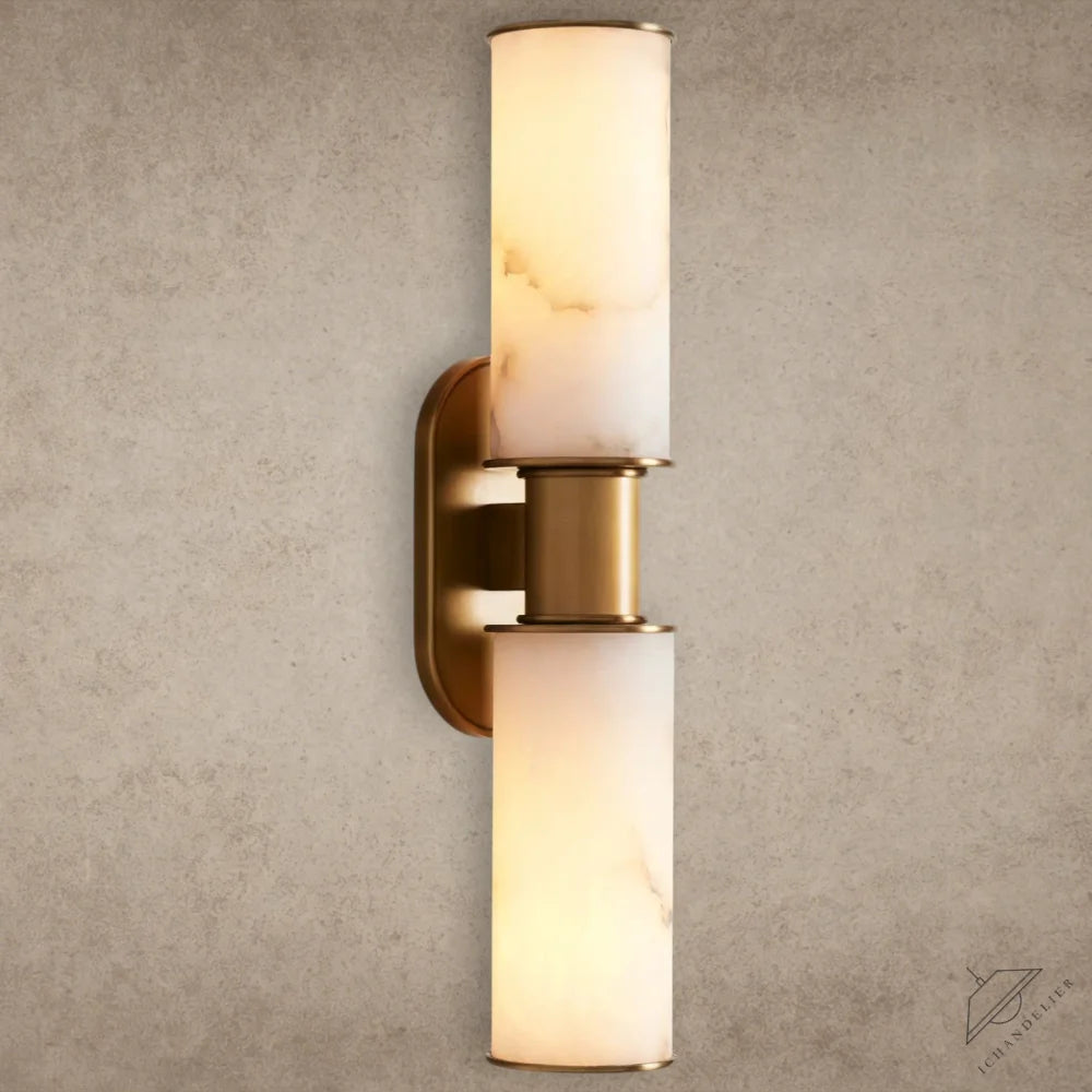 Brass Harlin Double Sconce in Alabaster