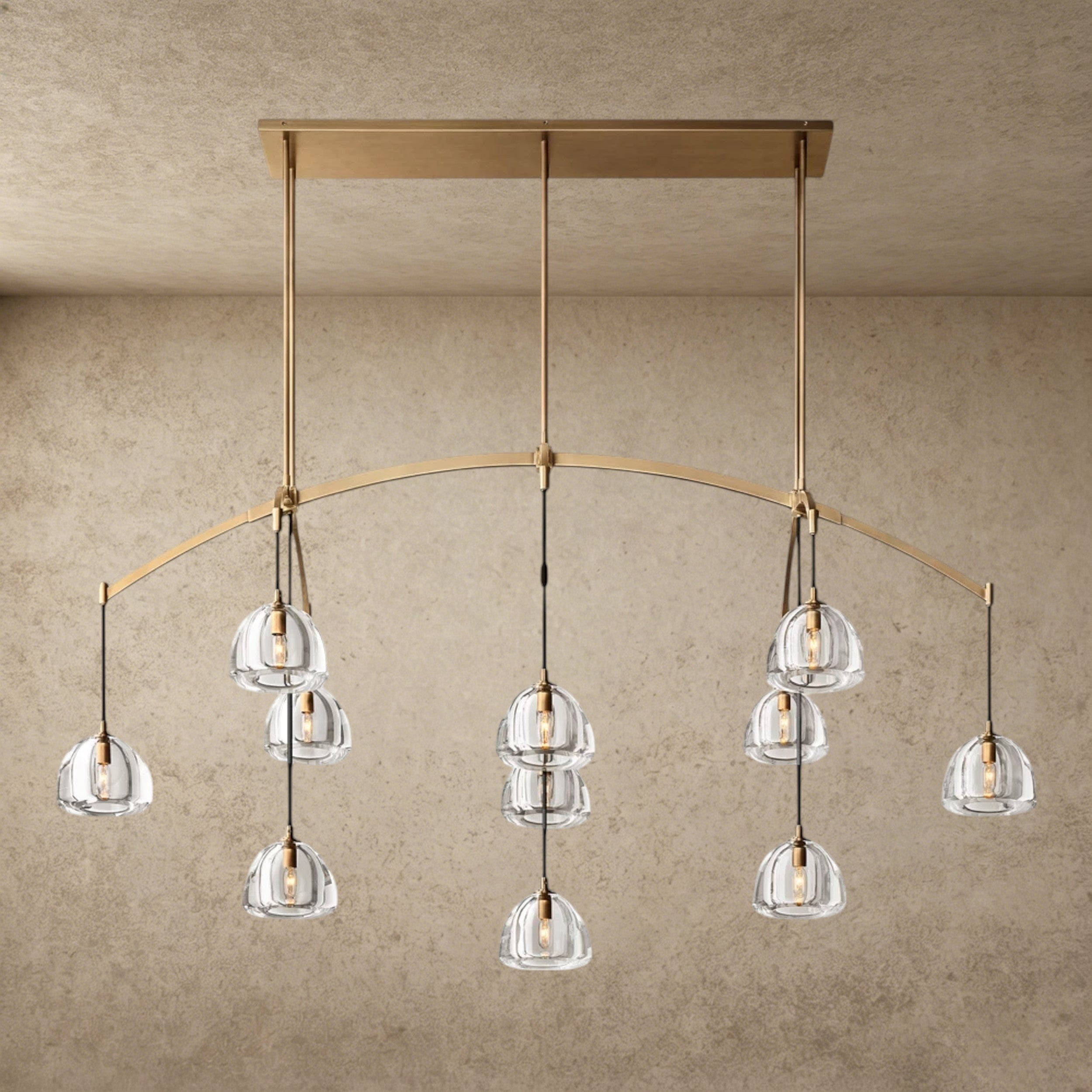 72" / Brass Hemisphere Linear Chandelier 54", 72"