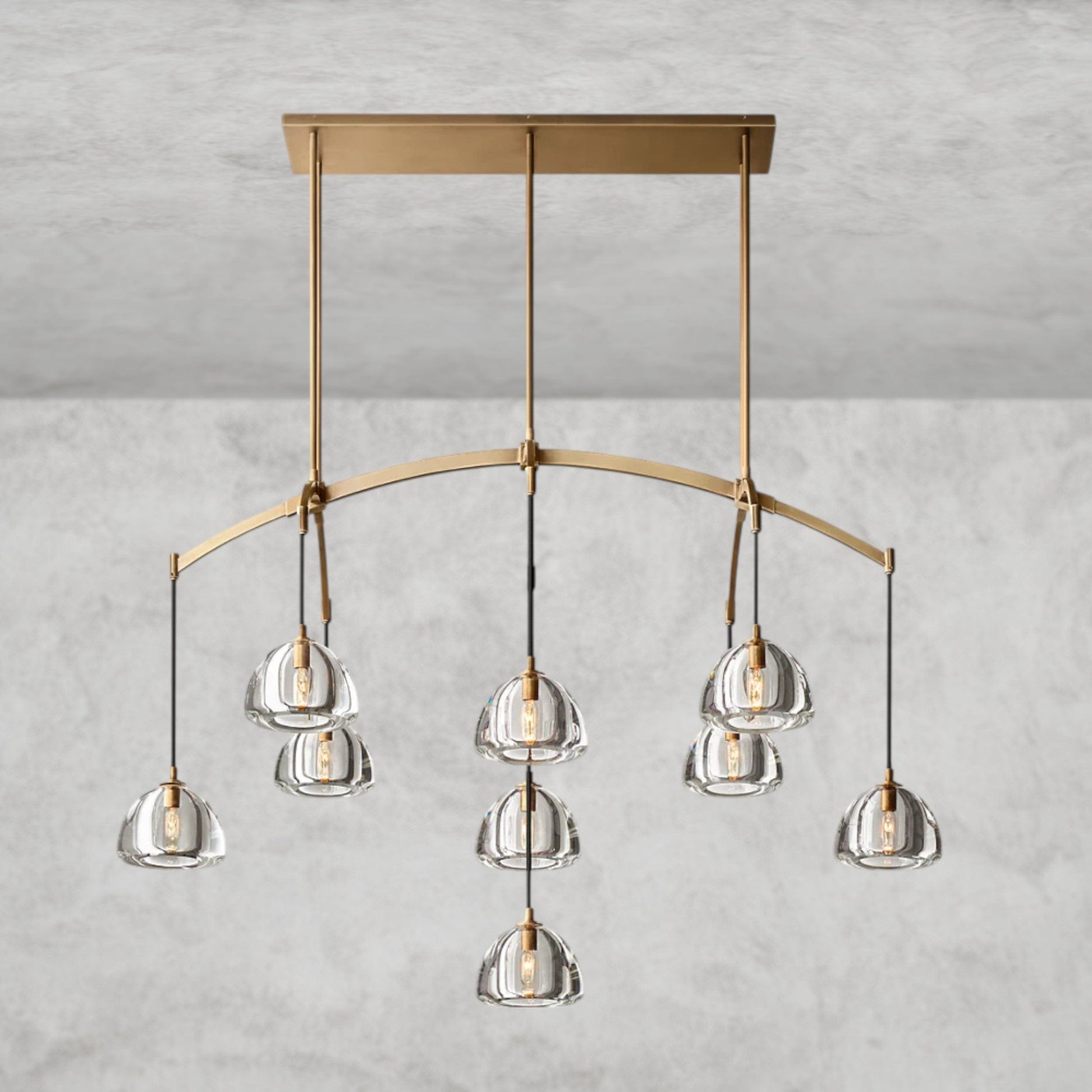54" / Brass Hemisphere Linear Chandelier 54", 72"