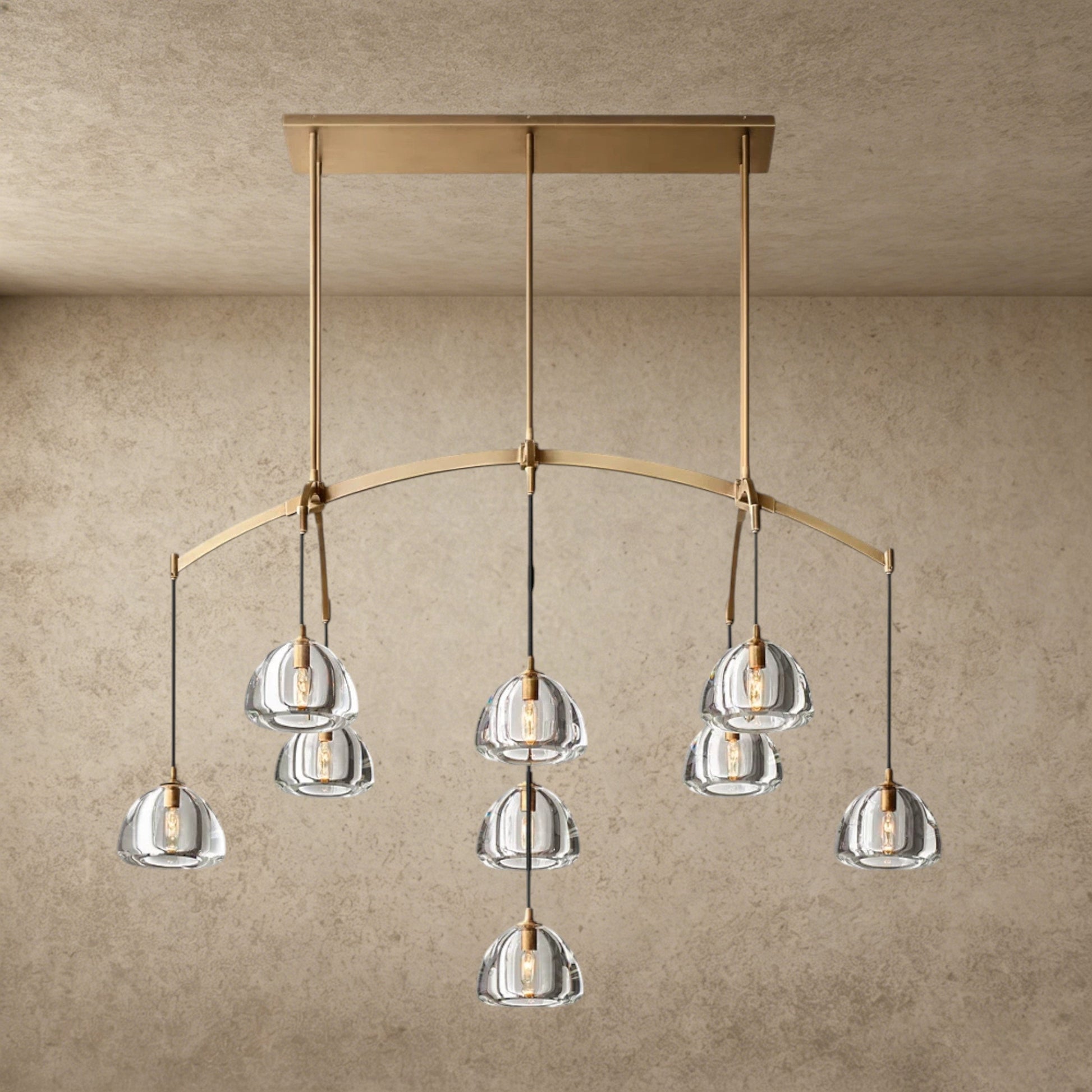 54" / Brass Hemisphere Linear Chandelier 54", 72"