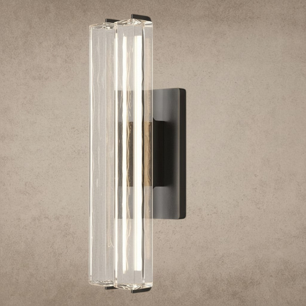 ichandelier Audubon Crystal Double Sconce, modern vertical clear glass and dark metal wall light