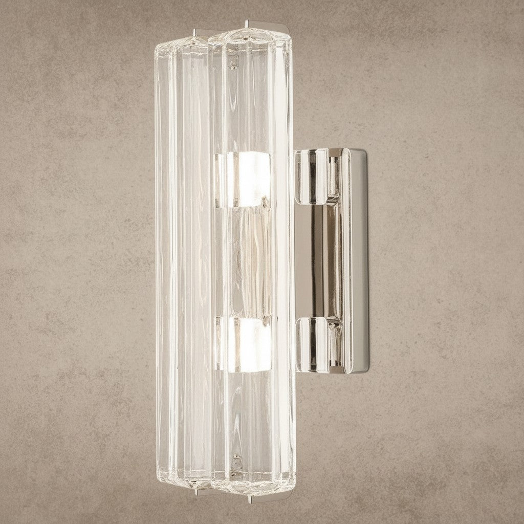 ichandelier Audubon 水晶双壁灯，透明玻璃和抛光镍金属底座。