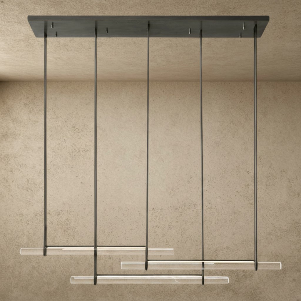 ichandelier Audubon Crystal Triple Bar Linear Chandelier, 60/72 inch, modern, clear crystal bars, dark metal frame