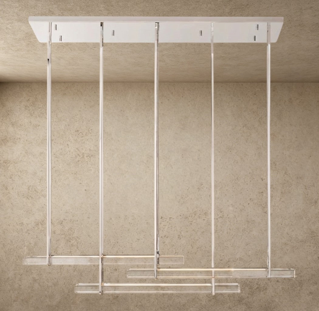 ichandelier Audubon Crystal Triple Bar Linear Chandelier, modern chrome and crystal pendant light, 60 or 72 inches