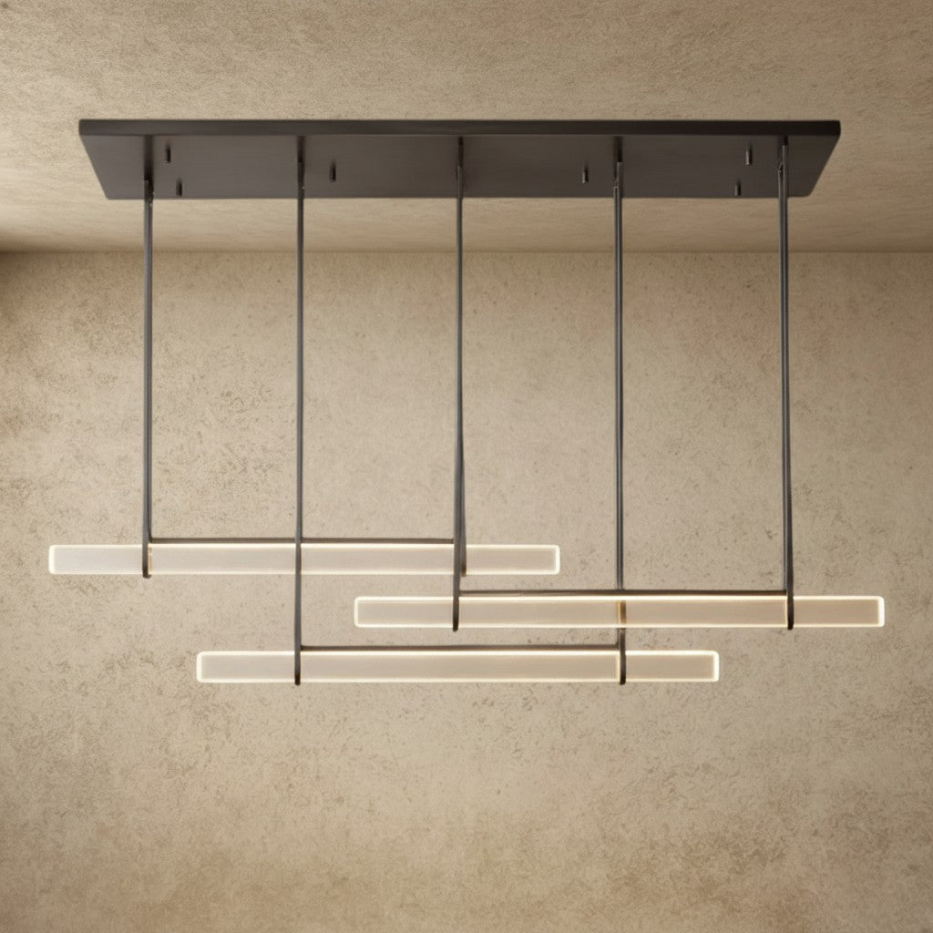 ichandelier Audubon Crystal Triple Bar Linear Chandelier 60 inch, 72 inch, modern linear pendant light with crystal accents