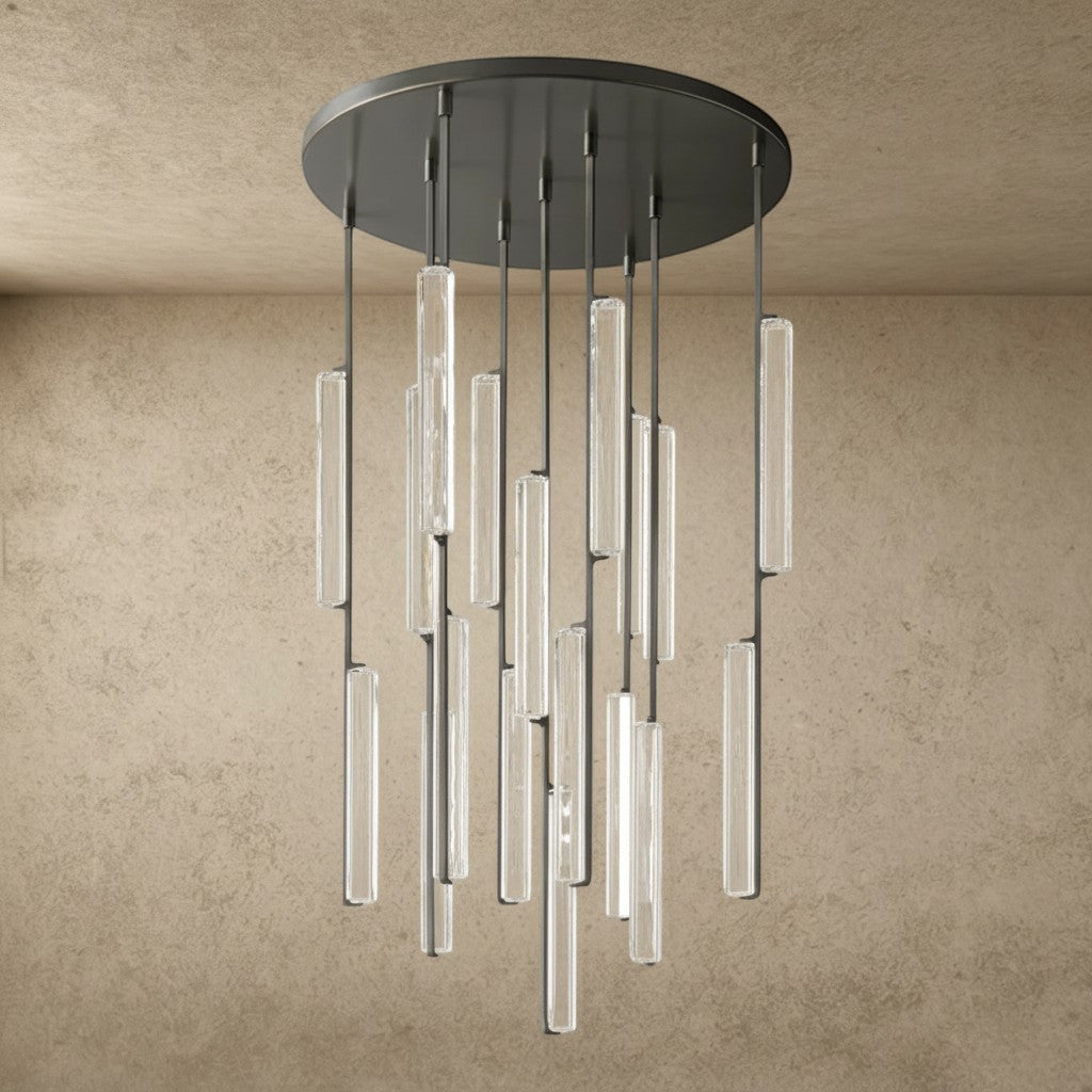 ichandelier Audubon Crystal Round Chandelier, modern pendant light with clear crystal rods and warm LED illumination, 24/40/56 inch sizes