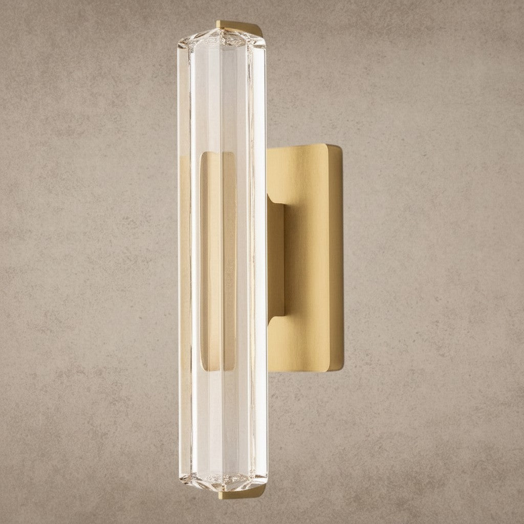ichandelier Audubon Crystal Single Sconce 现代风格黄铜壁灯，带有透明水晶灯柱。
