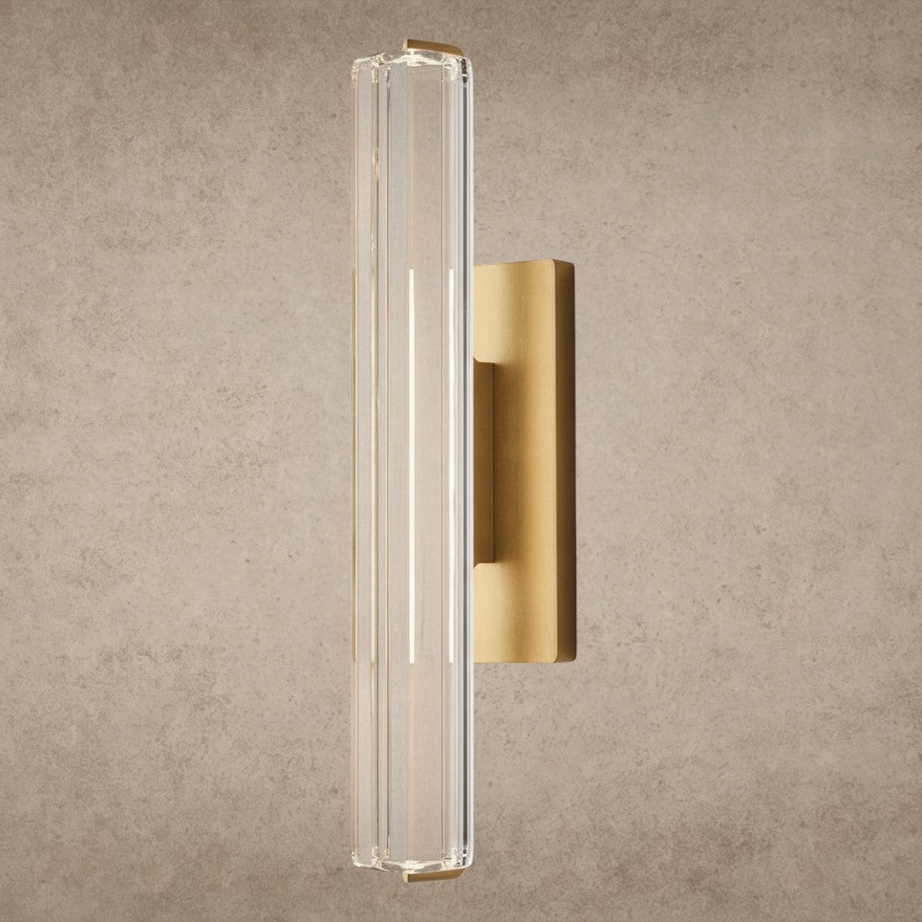 ichandelier Audubon Crystal Single Sconce 现代黄铜壁灯，带透明纹理玻璃灯罩。