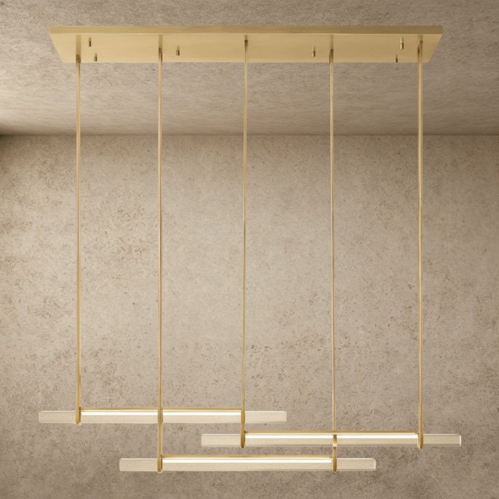 ichandelier Audubon Crystal Triple Bar Linear Chandelier, 60/72 inch, brass finish, modern design, crystal accents
