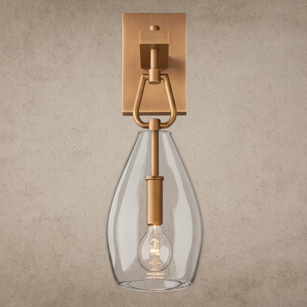 ichandelier Botanist Flute Sconce, brass finish, clear glass shade, modern wall light