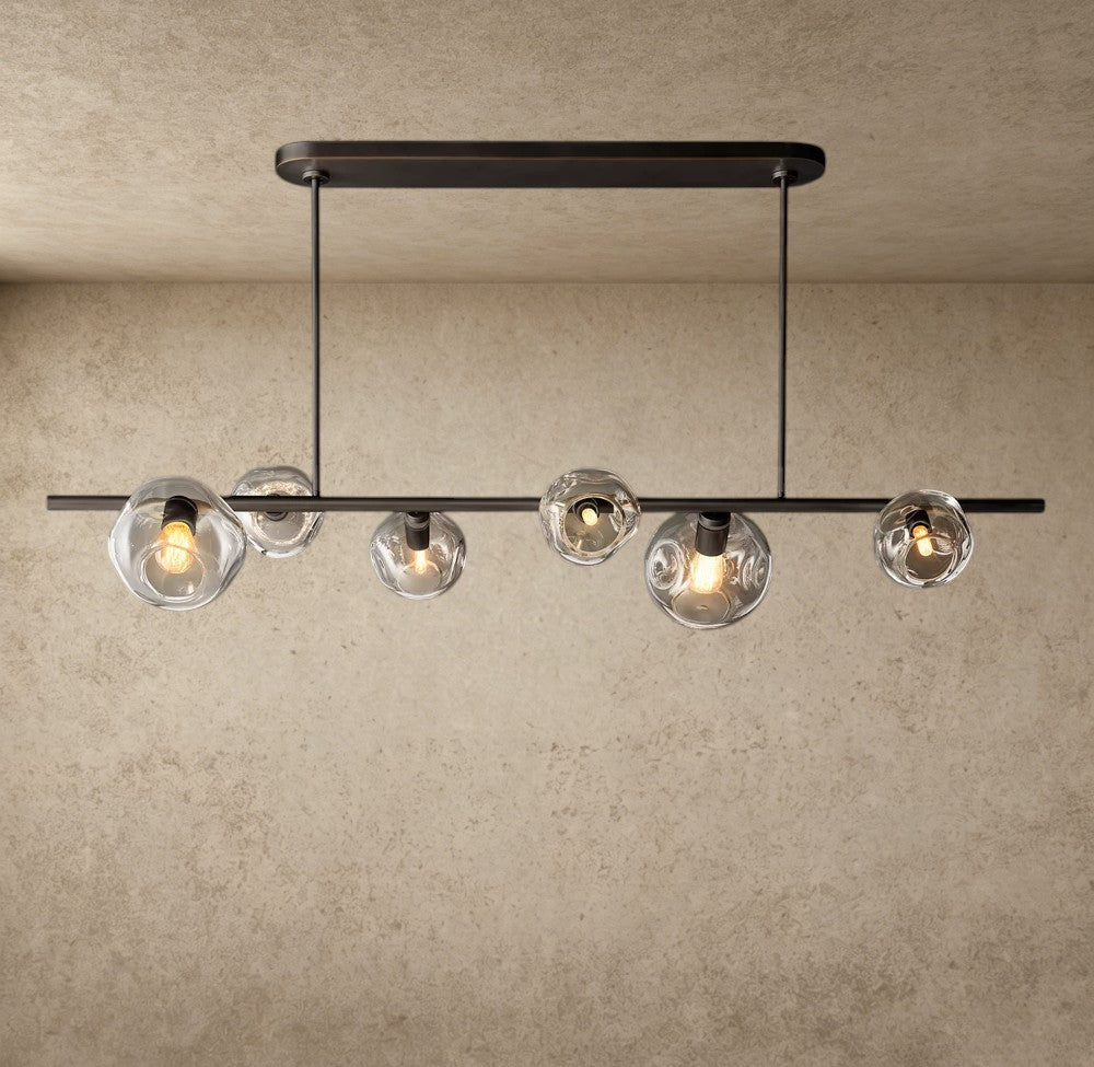 ichandelier 6-light linear chandelier with clear bubble glass shades and dark bronze finish
