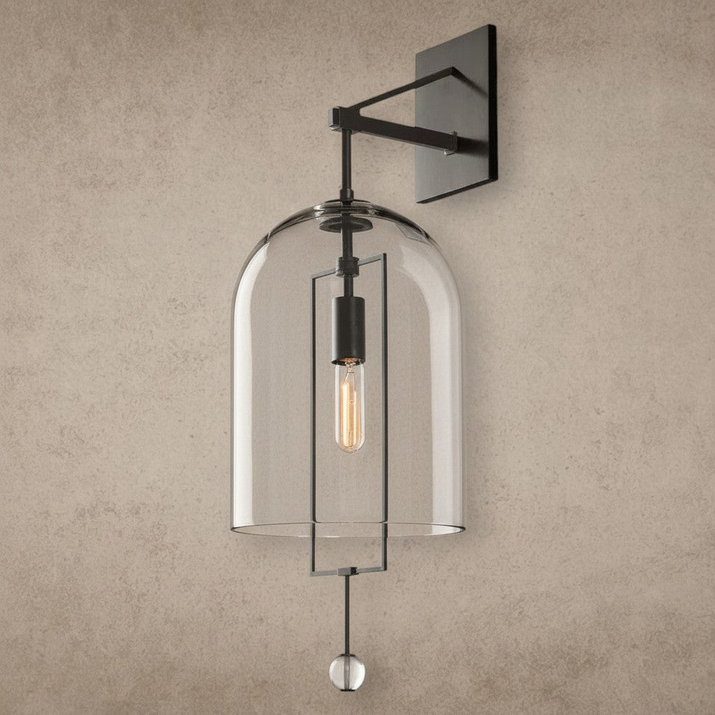 ichandelier Fulcrum Grand Sconce 24 inch, 29 inch clear glass and black metal wall light with exposed bulb
