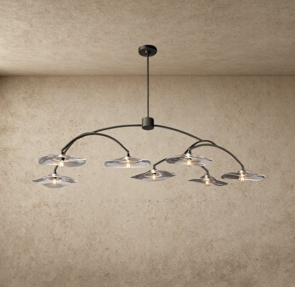 ichandelier Lily clear glass round chandelier with hand-blown petal shades and curved steel frame
