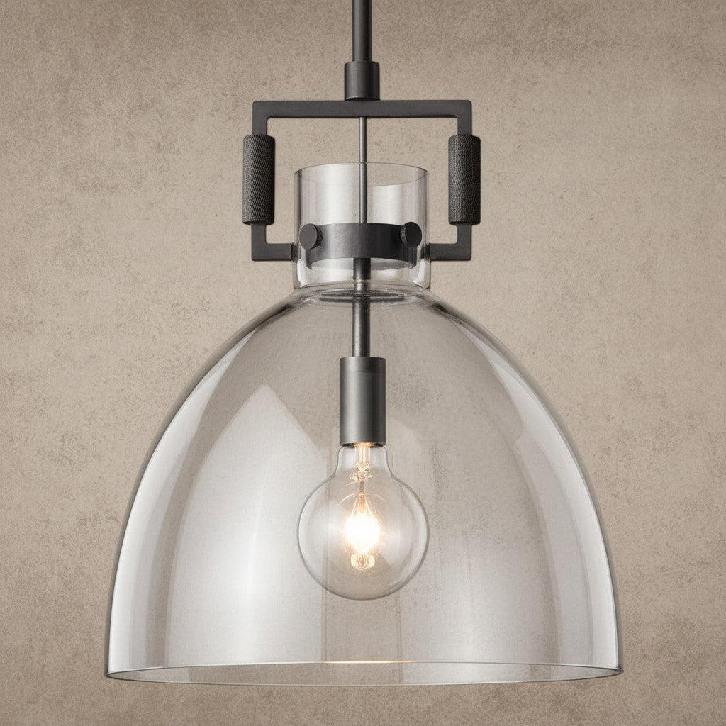 ichandelier Machinist Glass Cloche Pendant, clear glass dome, exposed bulb, industrial style