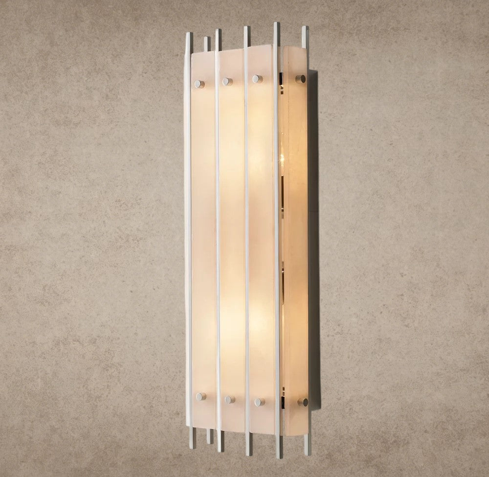 ichandelier San Marco Alabaster Grand Rectangular Sconce, frosted glass panels with brushed nickel accents, modern wall light