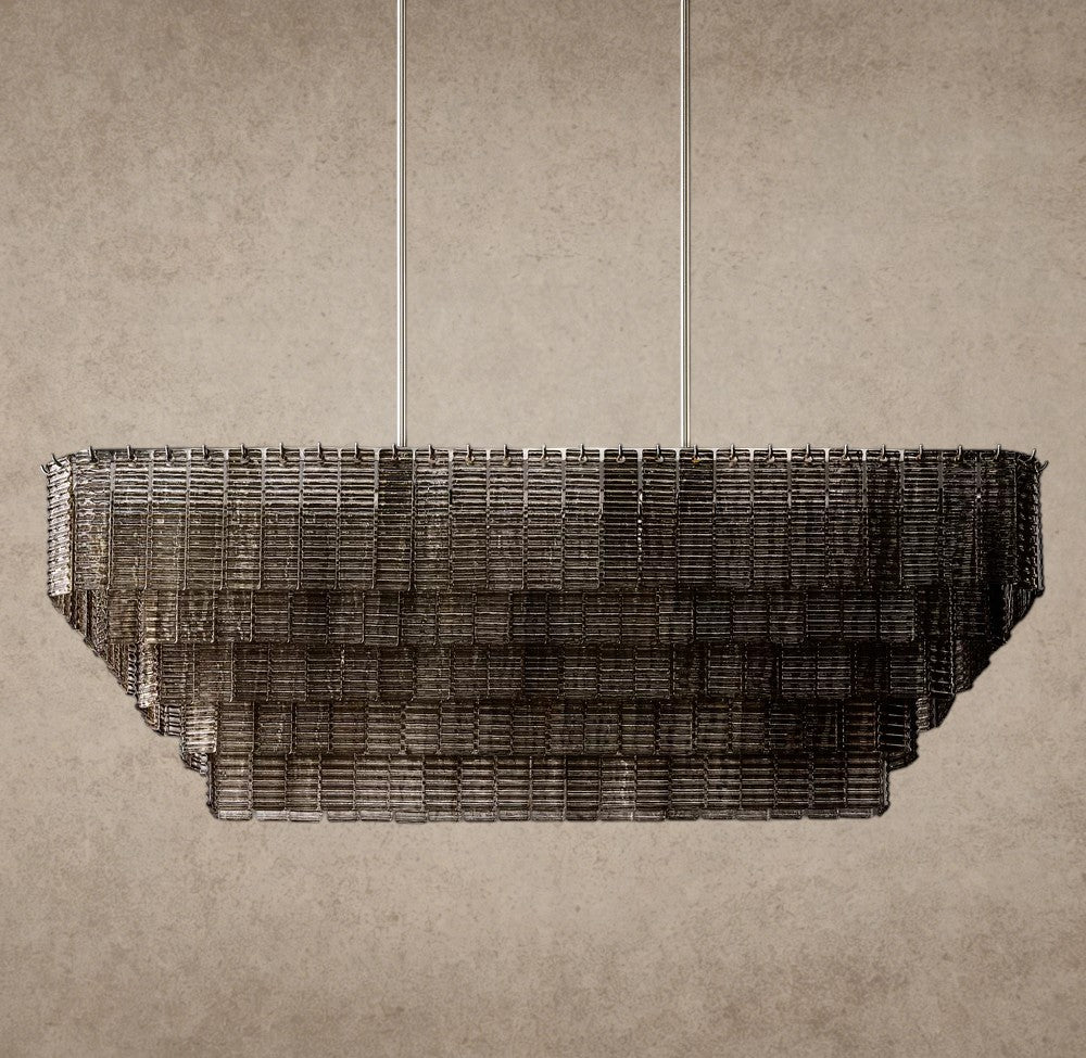 ichandelier Sirene Smoke Glass Rectangular Chandelier, tiered design, modern lighting fixture