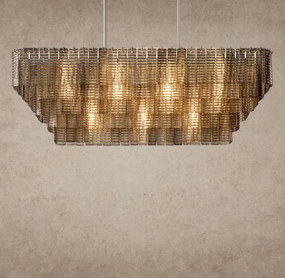 ichandelier Sirene Smoke Glass Rectangular Chandelier, 59 inch, 77 inch, modern pendant light with smoke glass