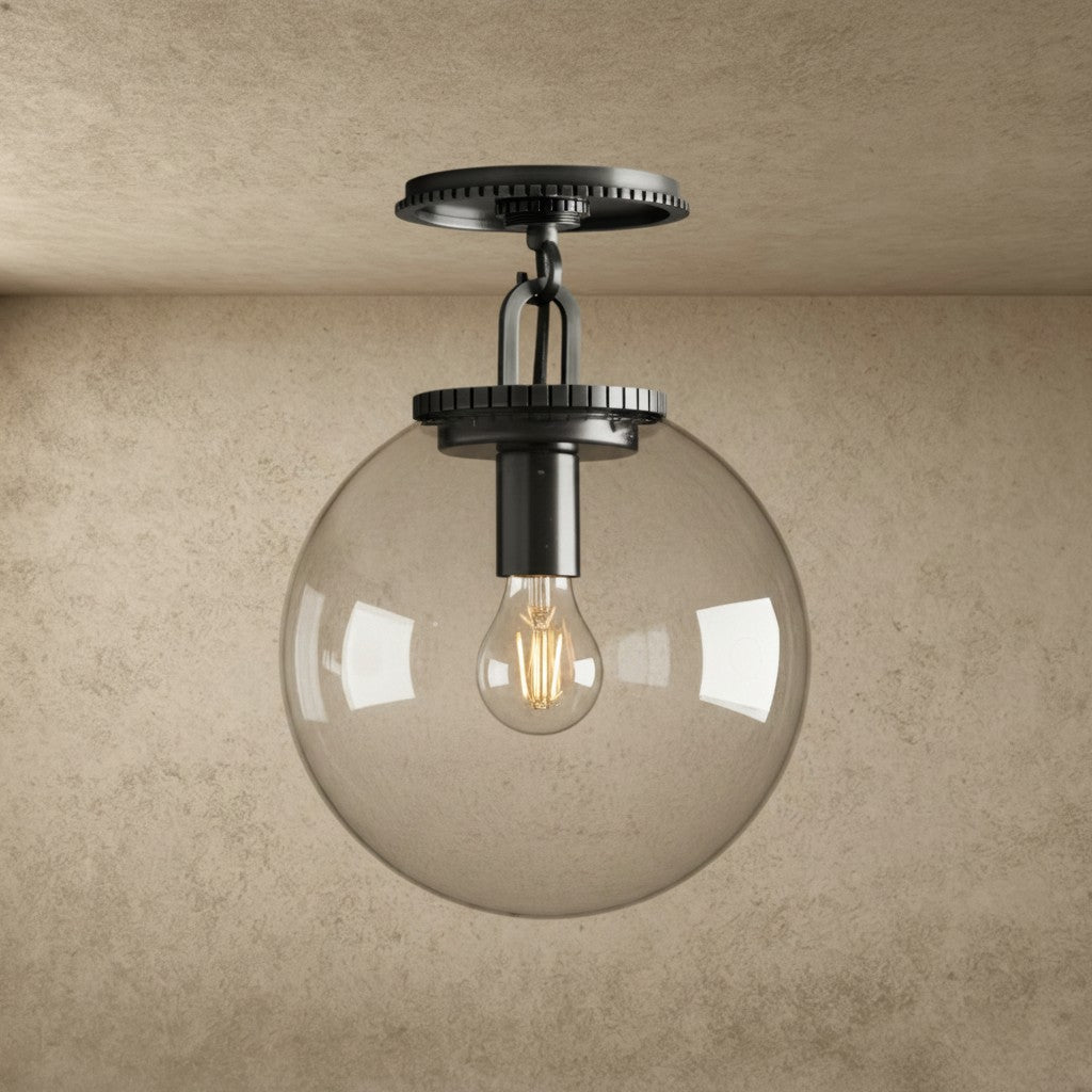 ichandelier Wescott Globe Flush Mount, 现代风格黑色金属带透明玻璃灯罩吸顶灯