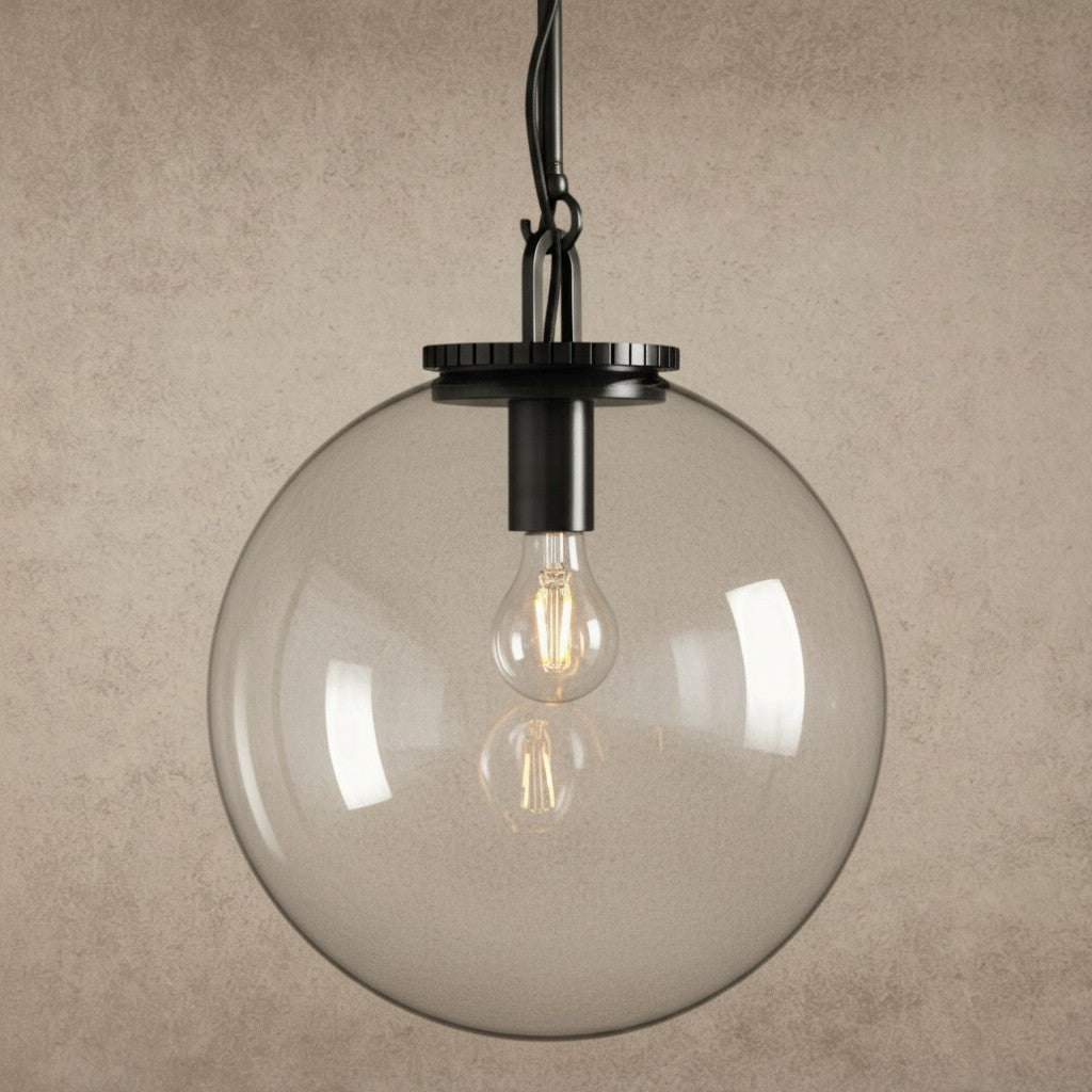 ichandelier Wescott Globe Pendant with Rod, clear glass shade, exposed filament bulb, industrial style