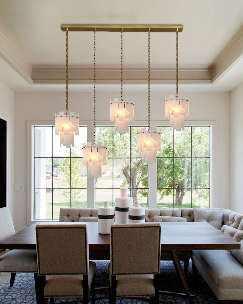 Tired Alabaster marble Cluster Chandelier 13 inch with adjustable chain