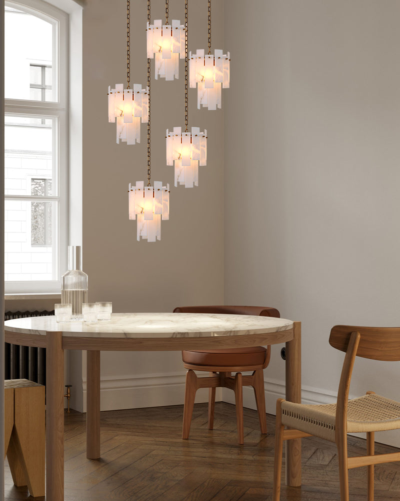 Tired Alabaster marble Cluster Chandelier 13 inch with adjustable chain