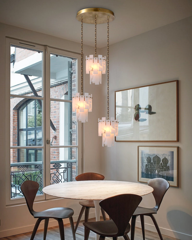 Tired Alabaster marble Cluster Chandelier 13 inch with adjustable chain