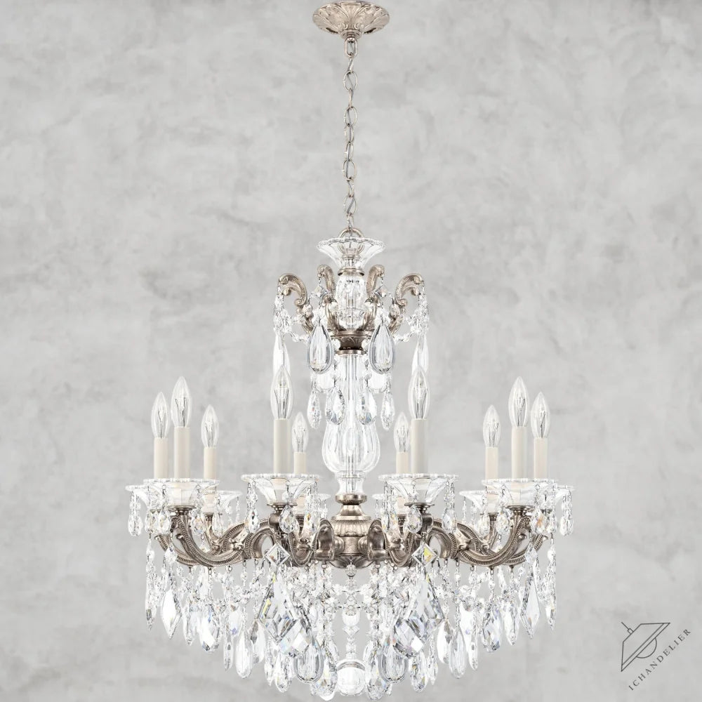 Antique Silver / Clear Heritage Crystal La Scala Chandelier 28"
