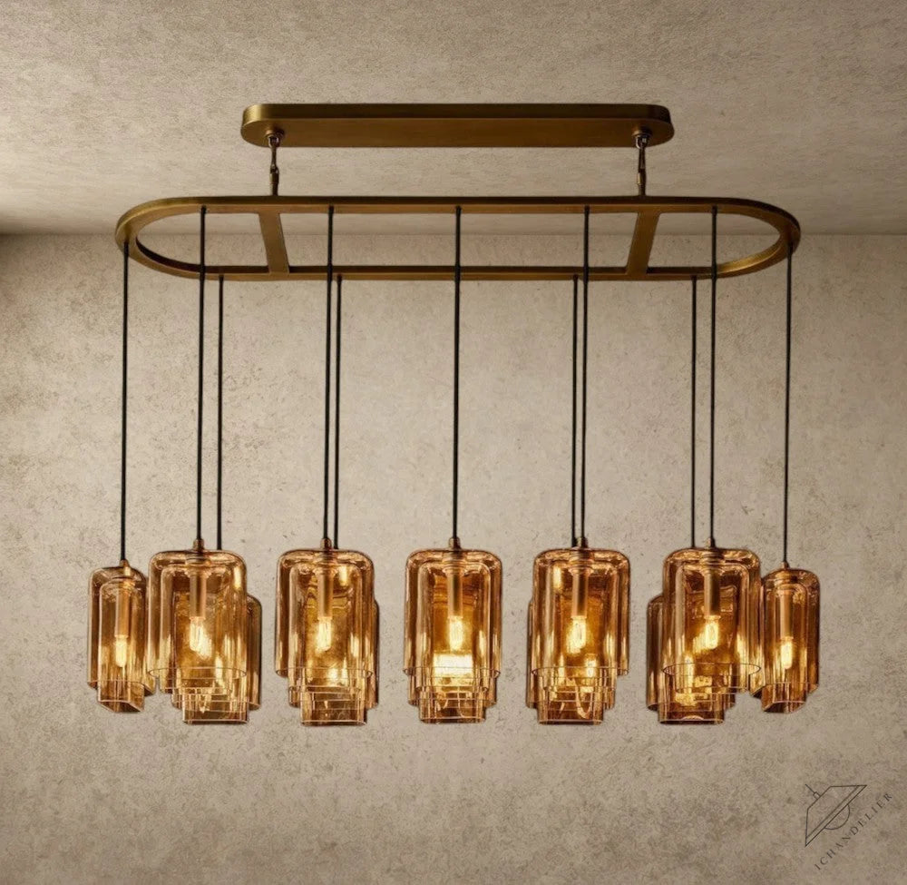 Lacour Amber Glass Rectangular Chandelier