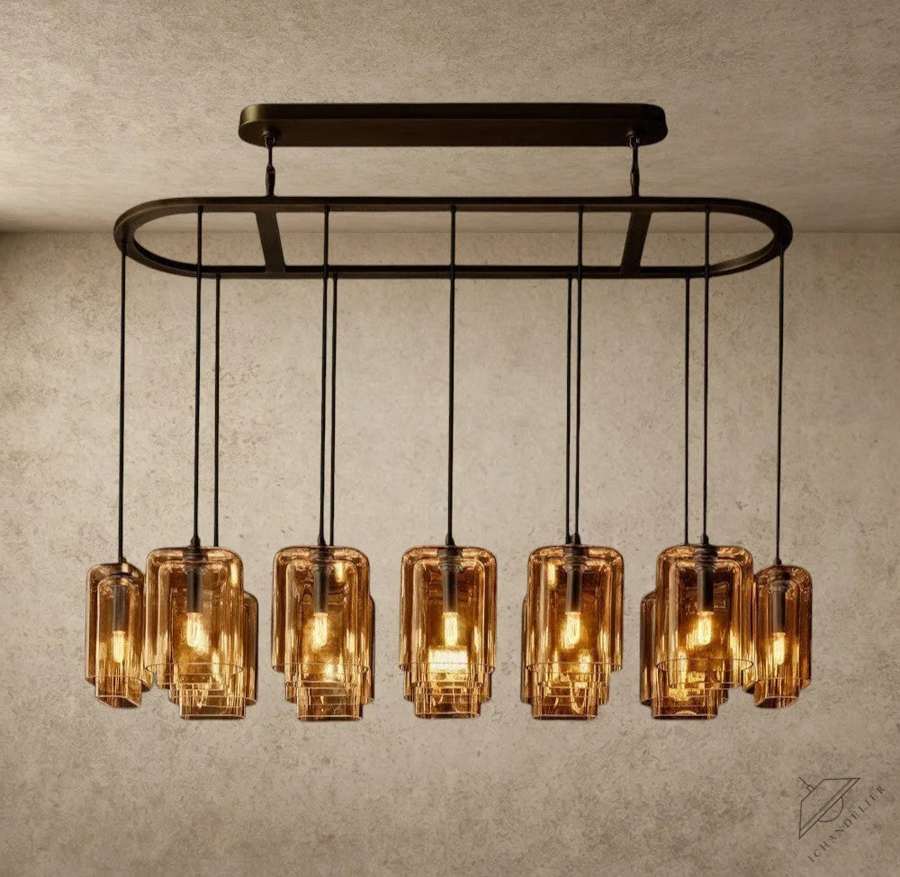 Lacour Amber Glass Rectangular Chandelier