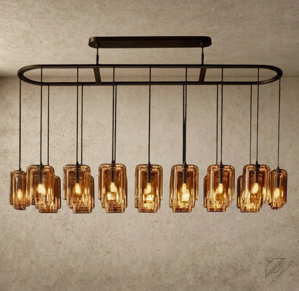 Lacour Amber Glass Rectangular Chandelier