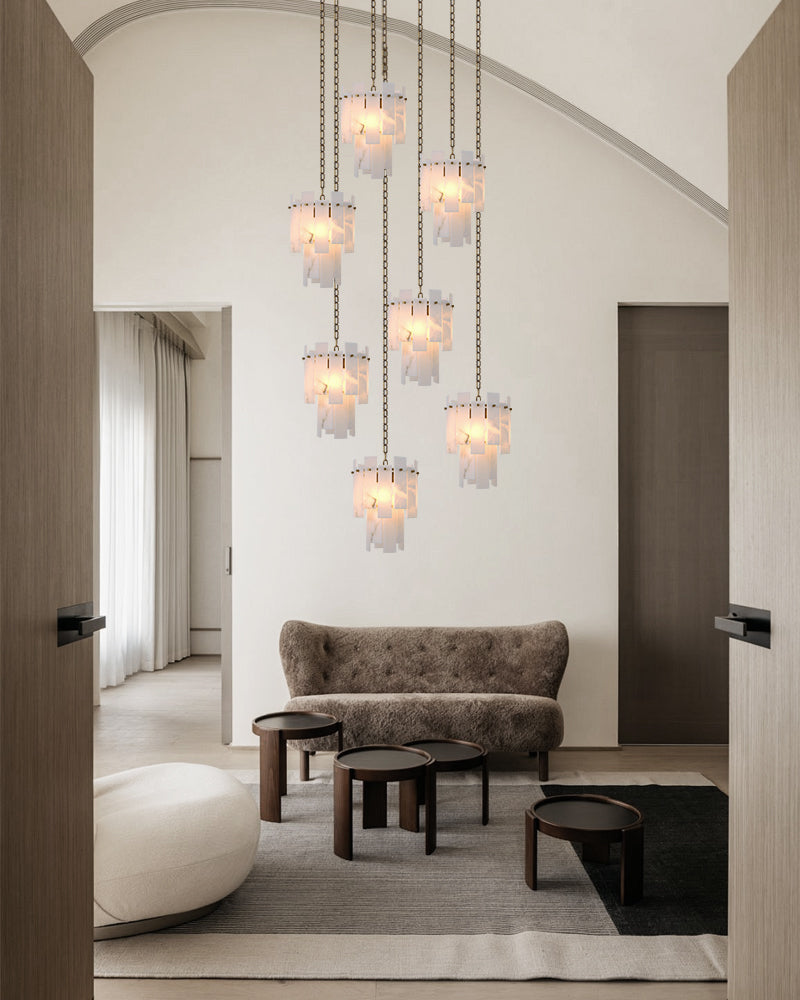 Tired Alabaster marble Cluster Chandelier 13 inch with adjustable chain