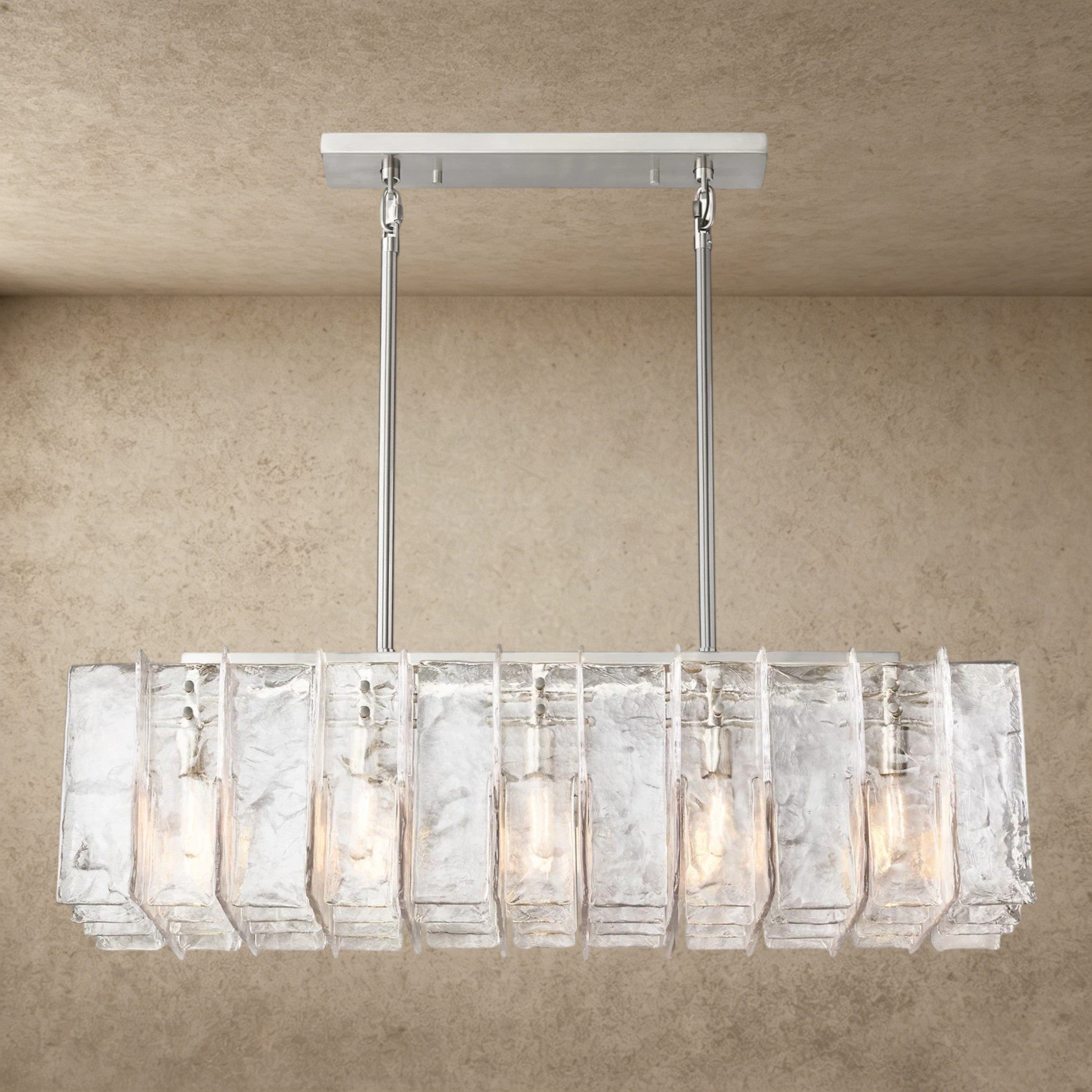 49" / Nickle Lattice Clear Glass Rectangular Chandelier 49", 67"