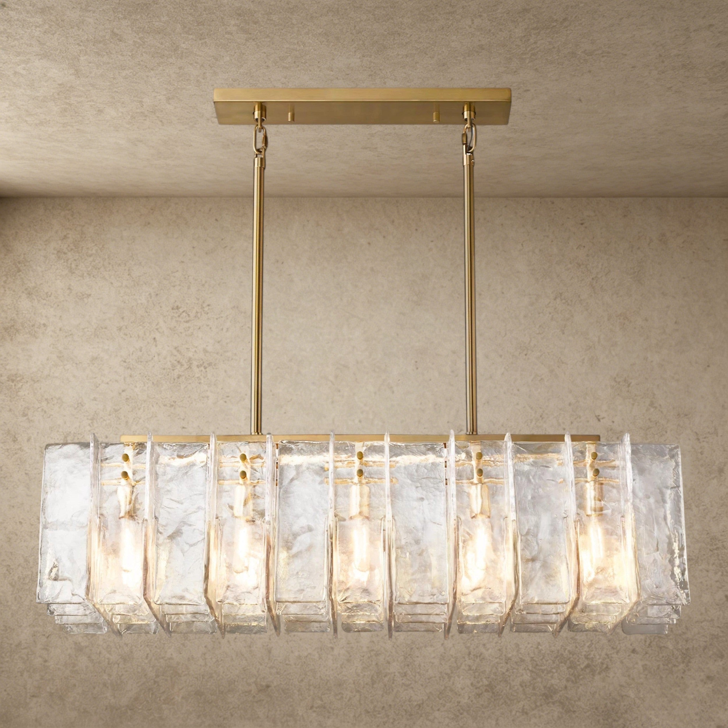 49" / Brass Lattice Clear Glass Rectangular Chandelier 49", 67"