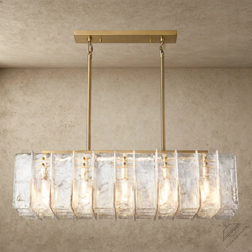 49" / Brass Lattice Clear Glass Rectangular Chandelier 49", 67"