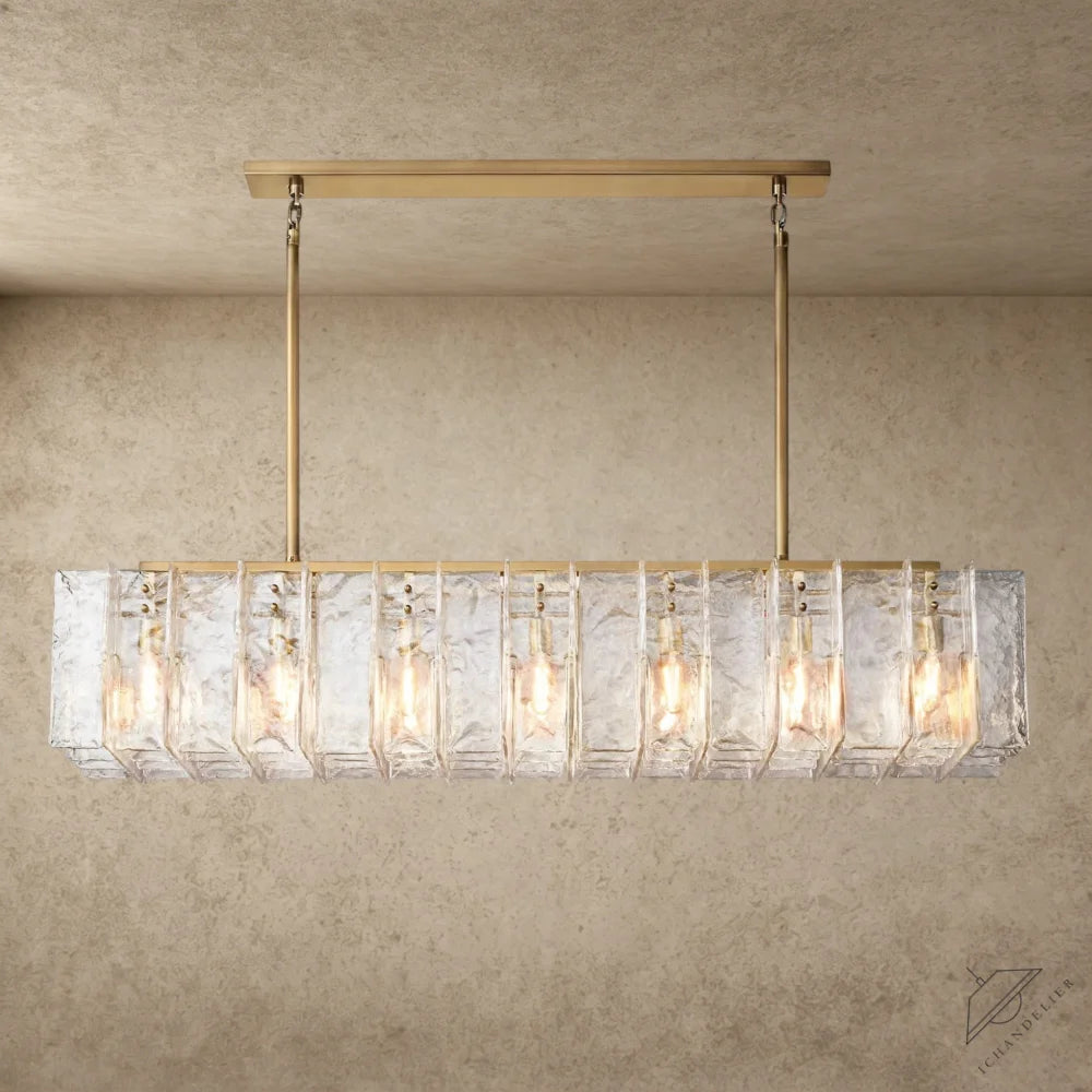 67" / Brass Lattice Clear Glass Rectangular Chandelier 49", 67"