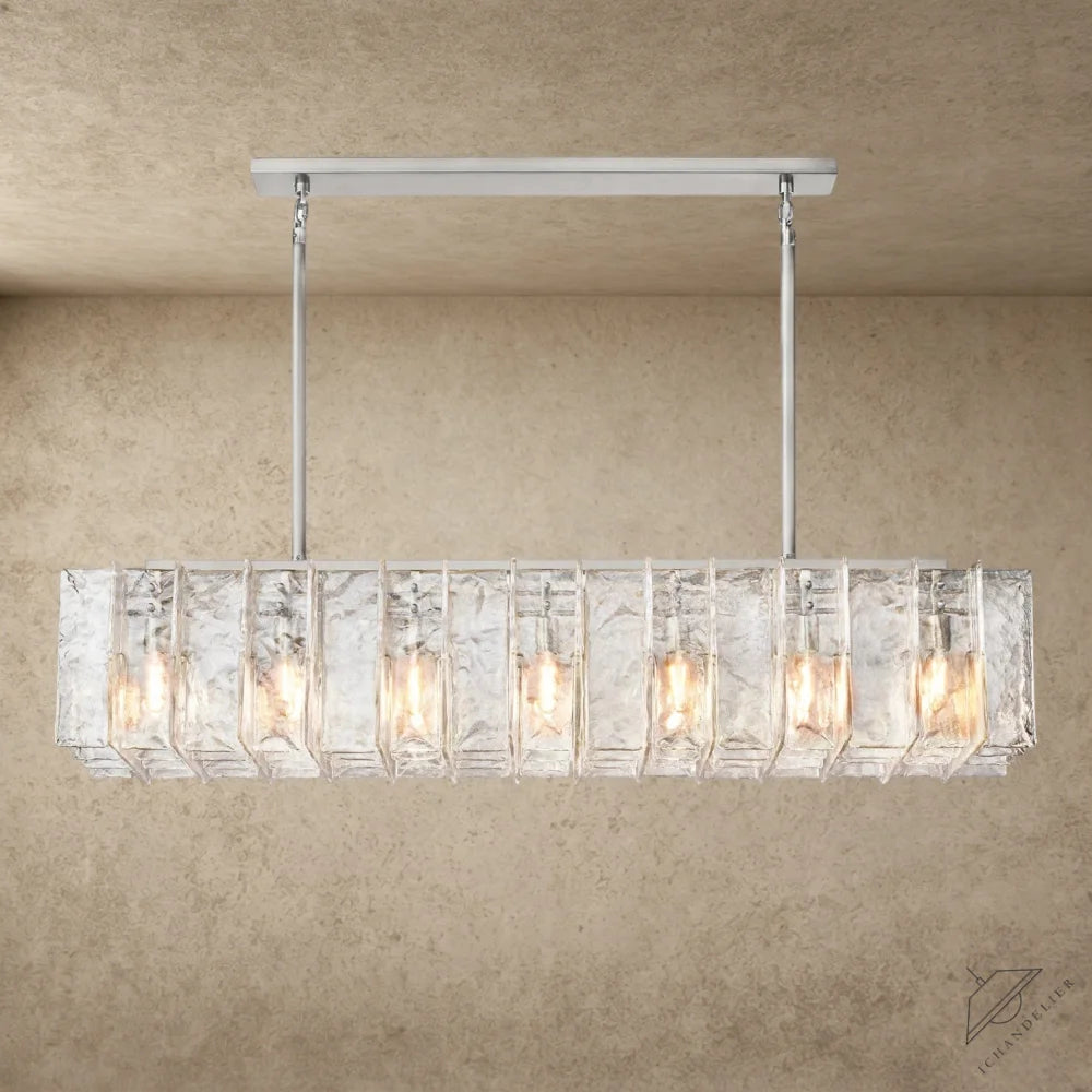 67" / Nickle Lattice Clear Glass Rectangular Chandelier 49", 67"