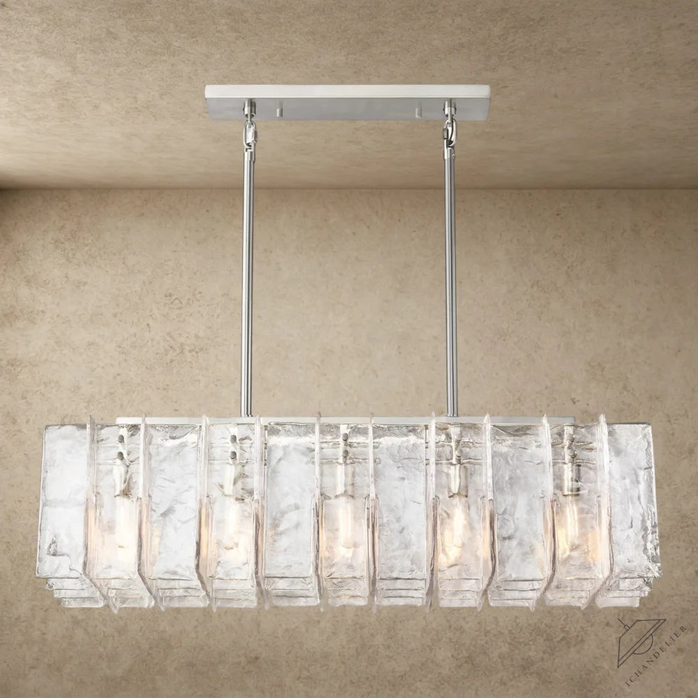 49" / Nickle Lattice Clear Glass Rectangular Chandelier 49", 67"