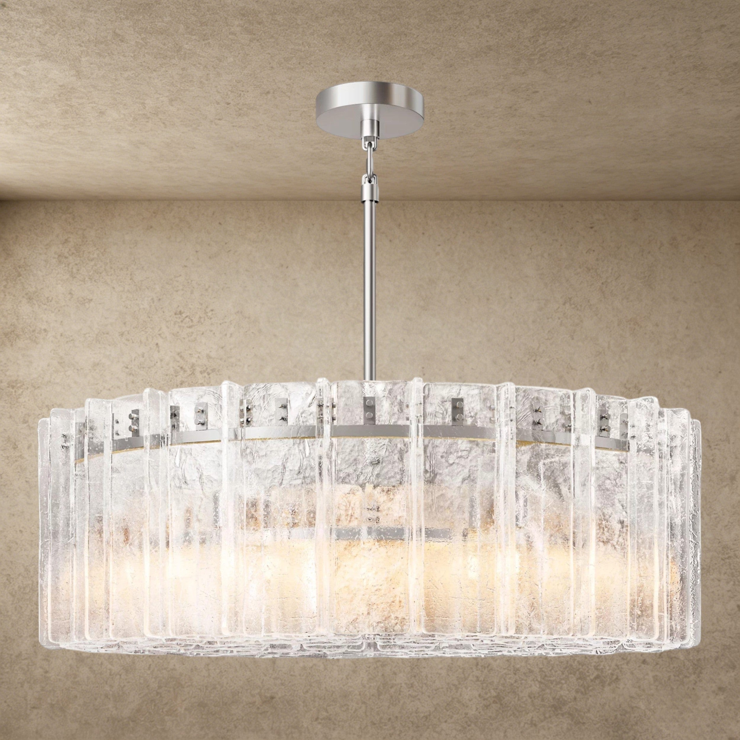 48" / Nickle Lattice Clear Glass Round Chandelier 37", 48"