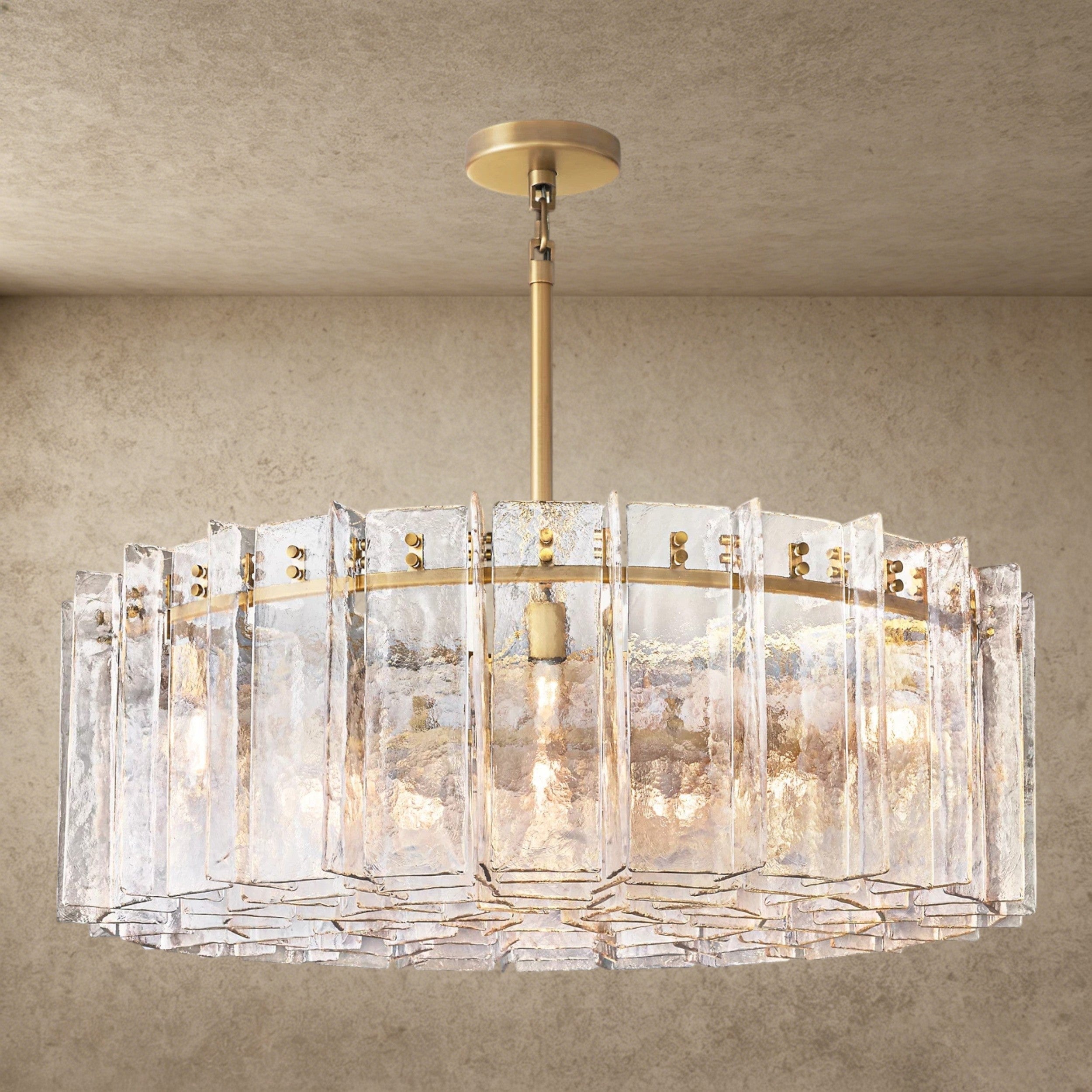 48" / Brass Lattice Clear Glass Round Chandelier 37", 48"
