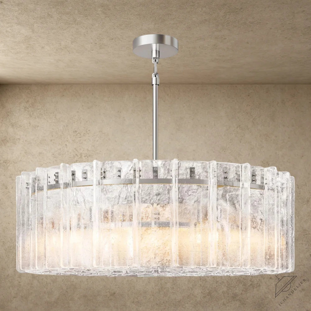48" / Nickle Lattice Clear Glass Round Chandelier 37", 48"