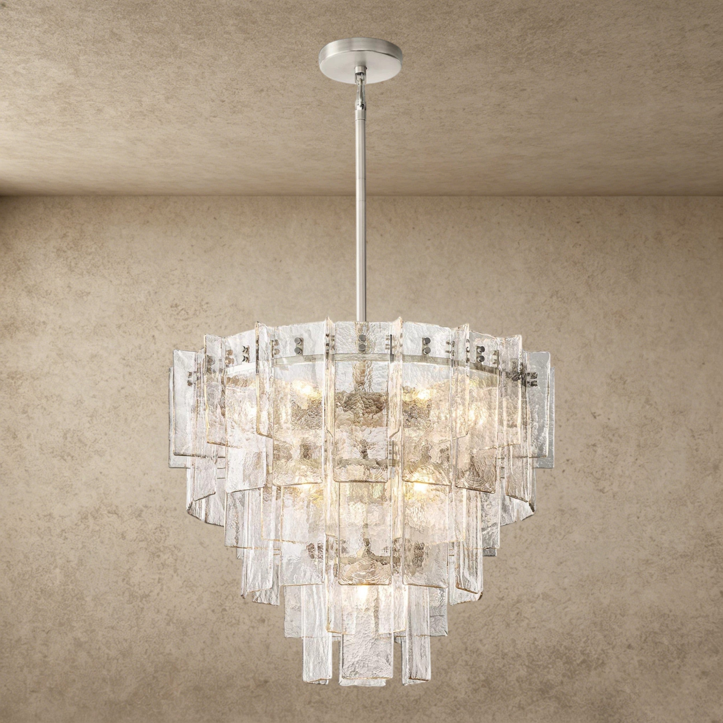 36" / Nickle Lattice Clear Glass Tiered Round Chandelier 36", 47"