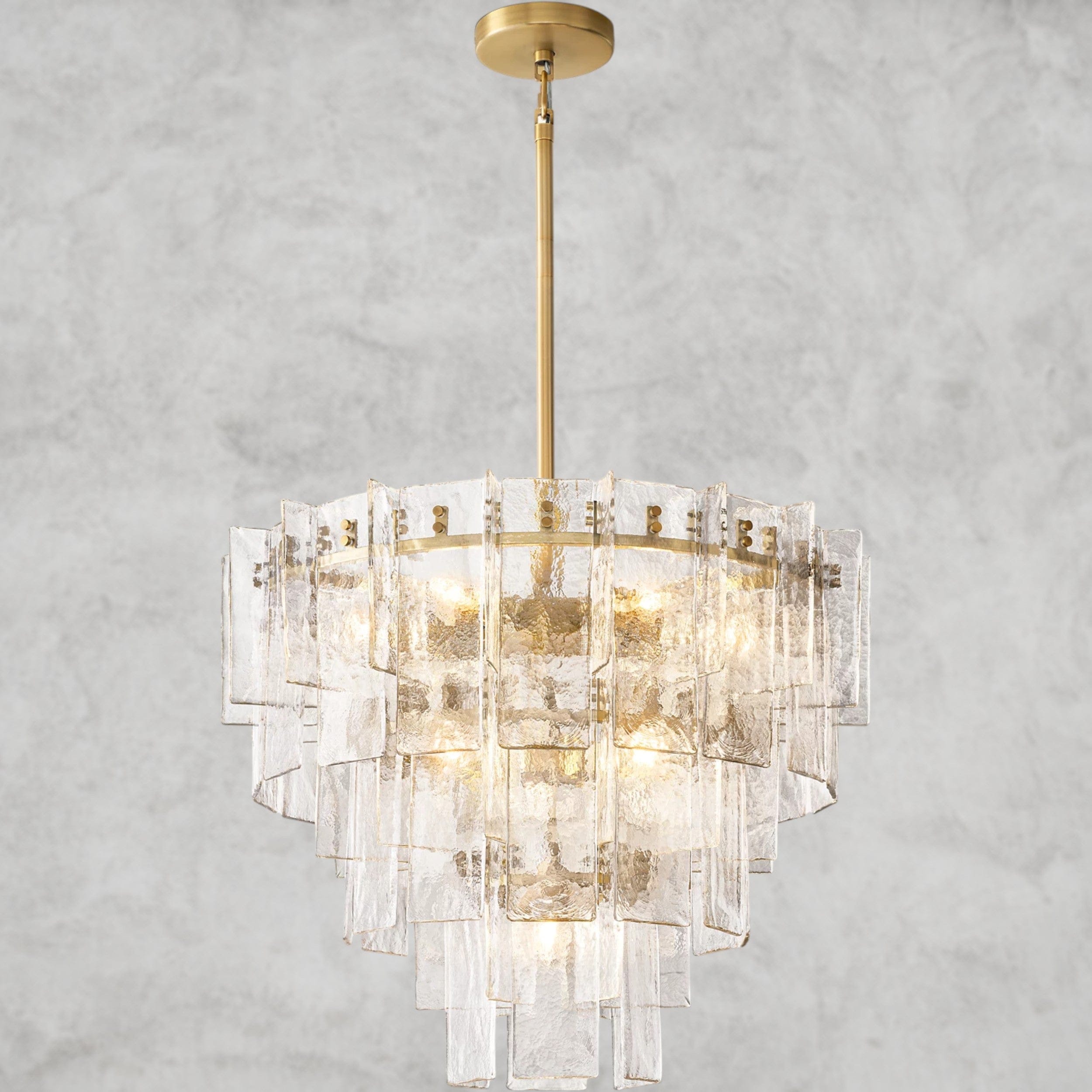 36" / Brass Lattice Clear Glass Tiered Round Chandelier 36", 47"