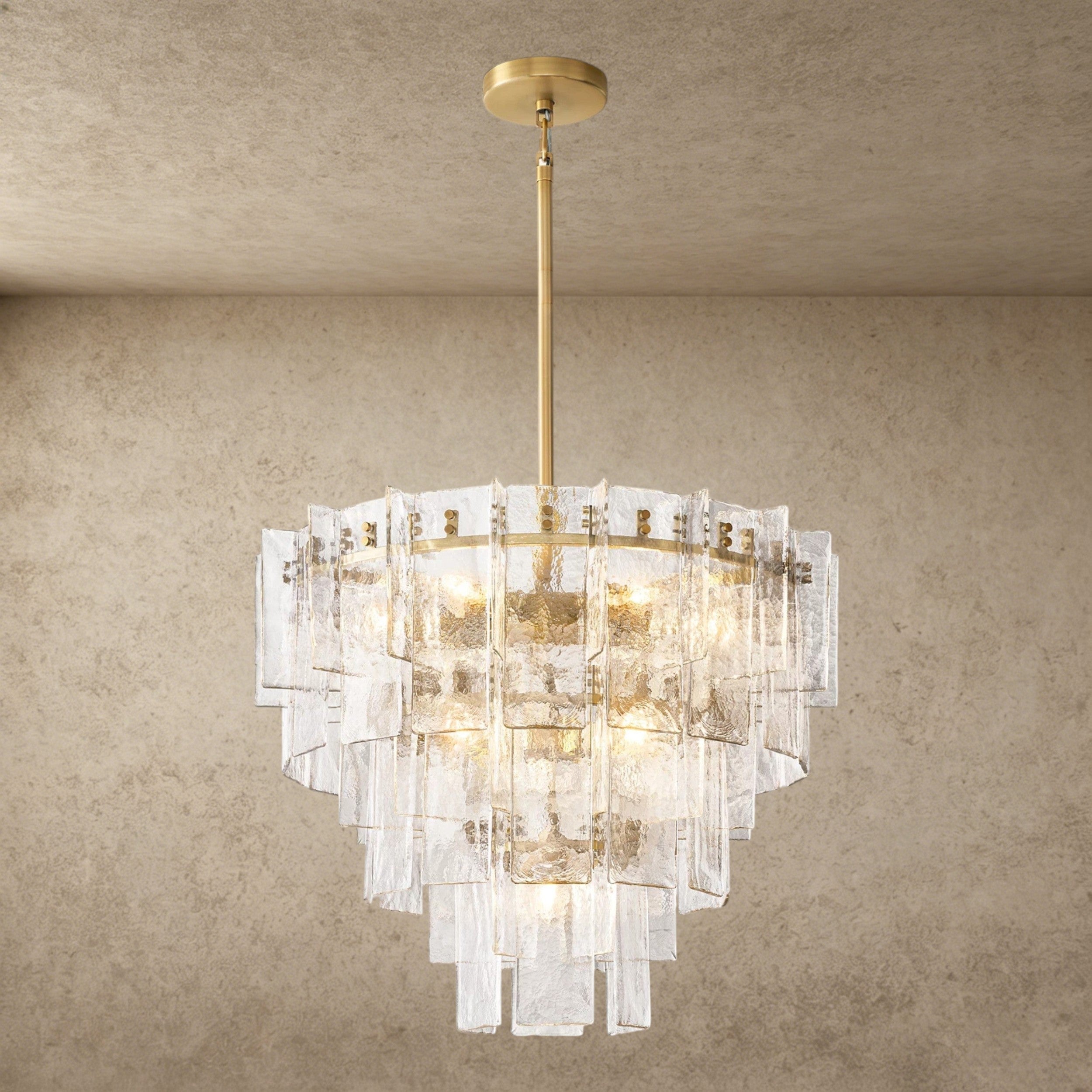 36" / Brass Lattice Clear Glass Tiered Round Chandelier 36", 47"