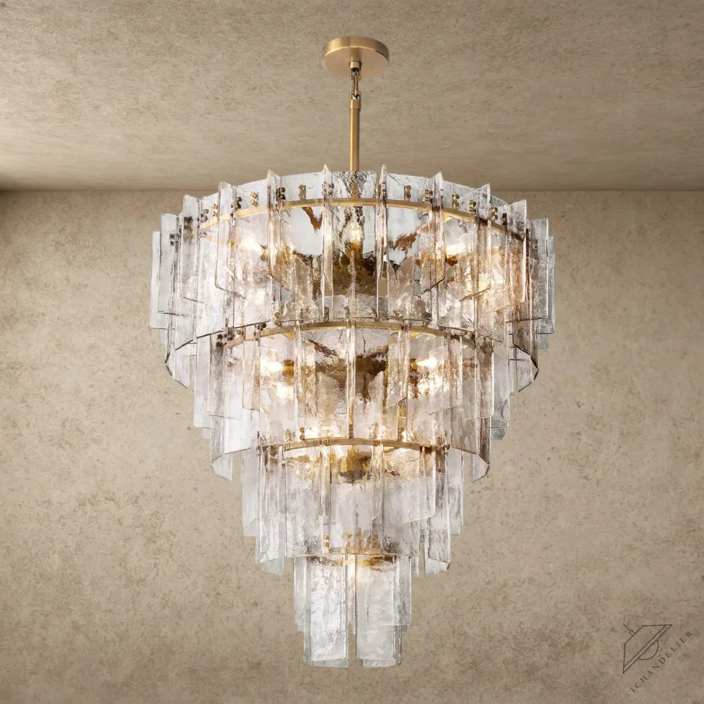 37" / Brass Lattice Clear Glass Tiered Round Chandelier 36", 47"