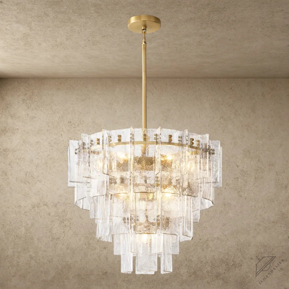 36" / Brass Lattice Clear Glass Tiered Round Chandelier 36", 47"